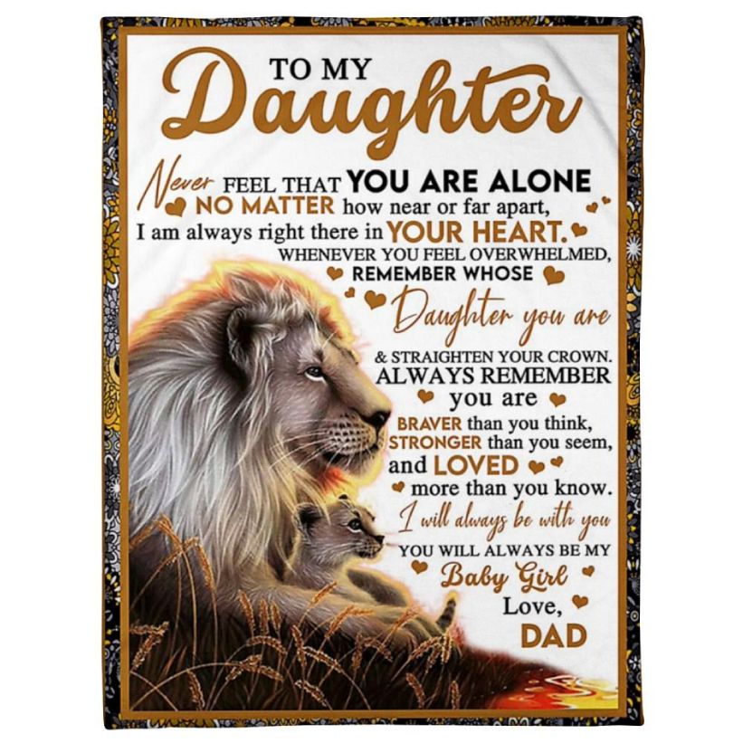 To My Daughter Lion Dad Baby Girl Fleece Blanket Family Gift Home Decor