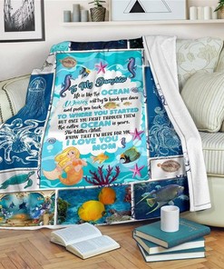 To My Daughter Ocean From Mom Sherpa Fleece Blanket Gifts for Family, for Couple