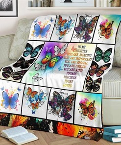 To My Daughter You Are Amazing Colorful Butterfly Sherpa Fleece Blanket Gifts for Family, for Couple