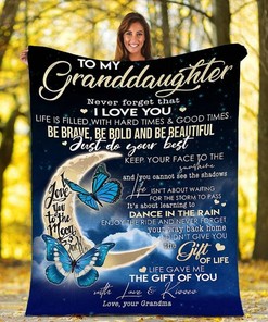 To My Granddaughter Butterfly Fleece Blanket Quilt Blanket Bedding Set I Love You To The Moon And Back Birthday Christmas For Granddaughter From Grandma