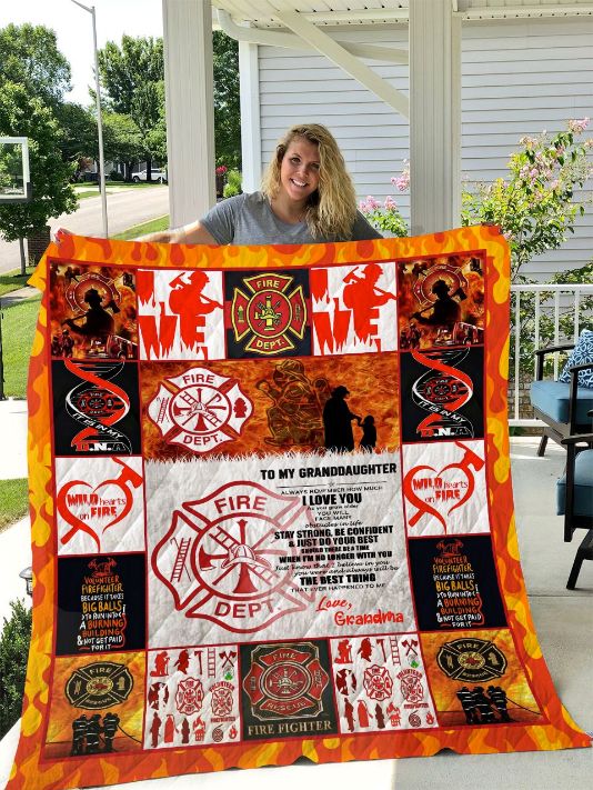 To My Granddaughter Love Grandmom Firefighter Quilt Blanket
