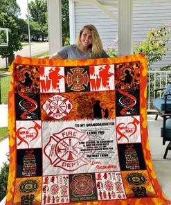 To My Granddaughter Love Grandmom Firefighter Quilt Blanket Bedding Set