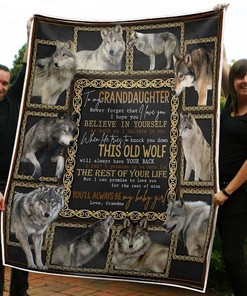 To My Granddaughter Wolf Believe In Yourself From Grandma Fleece Blanket Quilt Blanket Bedding Set
