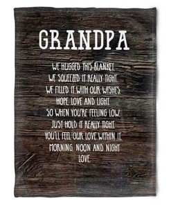 To My Grandpa We Hugged This Blanket Wooden Pattern Fleece Blanket For Grandparents From Granddaughter For Grandson Bedding