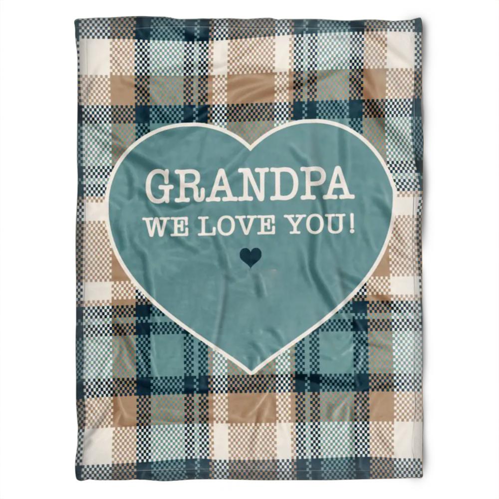 To My Grandpa We Love You Checkerboard Pattern Fleece Blanket For