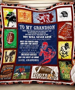 To My Grandson, American Football Quilt Blanket Bedding Set
