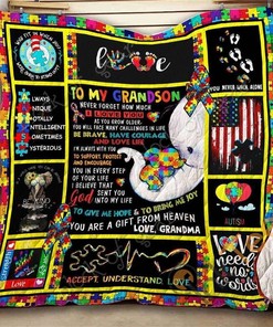 To My Grandson, Autism Awareness Quilt Blanket Bedding Set