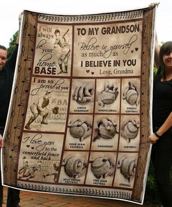 To My Grandson Baseball I Love You To The Centerfield Fence Anf Back From Grandma Fleece Blanket Quilt Blanket Bedding Set