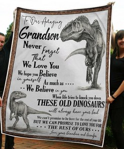 To My Grandson Dinosaur Always Have Your Back From Grandma And Grandpa Fleece Blanket Quilt Blanket Bedding Set