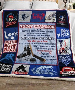 To My Grandson Ice Hockey Fleece Blanket Quilt Blanket Bedding Set For Grandson Family Blanket
