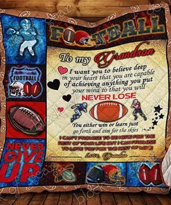 To My Grandson, Keep Plays Football Quilt Blanket Bedding Set