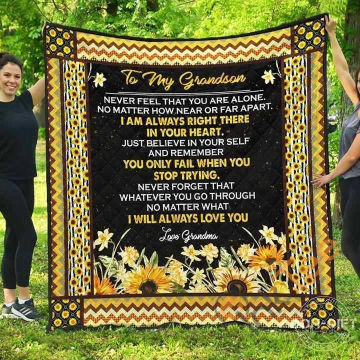 To My Grandson Never Feel That Quilt Blanket Bedding Set