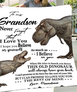 To My Grandson Never Forget That I Love You Dinosaur Fleece Blanket Quilt Blanket Bedding Set For Graduation Birthday For Grandson Birthday