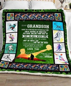 To My Grandson Soccer Fleece Blanket Quilt Blanket For Grandson Family Blanket