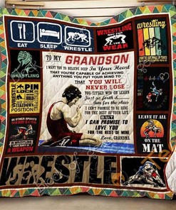 To My Grandson – Wrestling Personalized Quilt And Pillowcase Bedding Set