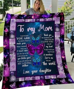 To My Mom Purple Butterfly Love You With All My Heart Fleece Blanket For Mom From Daughter
