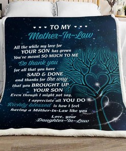 To My Mother In Law Fleece Blanket Quilt Blanket So Thank You For Mother In Law Family Blanket