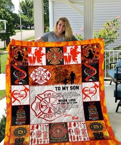 To My Son Dad Firefighter Quilt Blanket Bedding Set