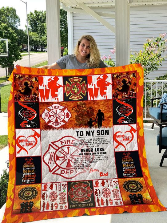 To My Son Dad Firefighter Quilt Blanket Bedding Set