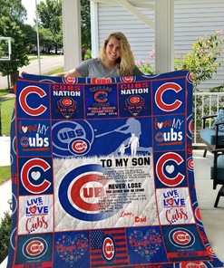 To My Son Love Dad Chicago Cubs Quilt Blanket Bedding Set