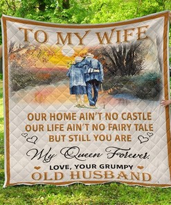 To My Wife Old Husband Quilt