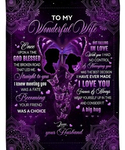 To My Wonderful Wife I Love You Purple Butterfly Mandala Blanket For Wife From Husband Birthday