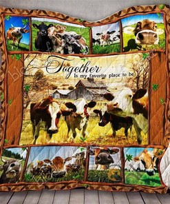 Together is My Favorite Place Cow Quilt Blanket Bedding Set w/2 Pillowcases