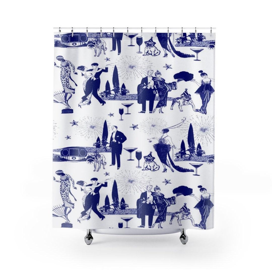 Toile Shower Curtain, Hollywood Regency, Old Hollywood Glam Bathroom