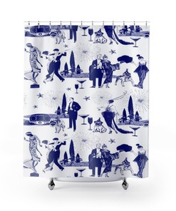 Toile Shower Curtain, Hollywood Regency, Old Hollywood Glam Bathroom Décor