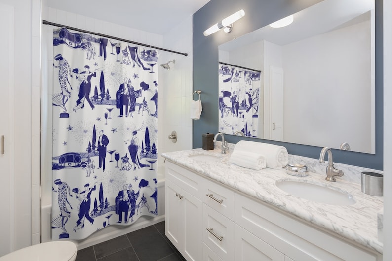 Toile Shower Curtain, Hollywood Regency, Old Hollywood Glam Bathroom Décor - Image 2