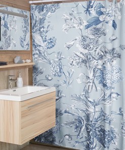 Toile Shower Curtain, Vintage Inspired Bathroom Decor, Floral Botanical Tub Curtain