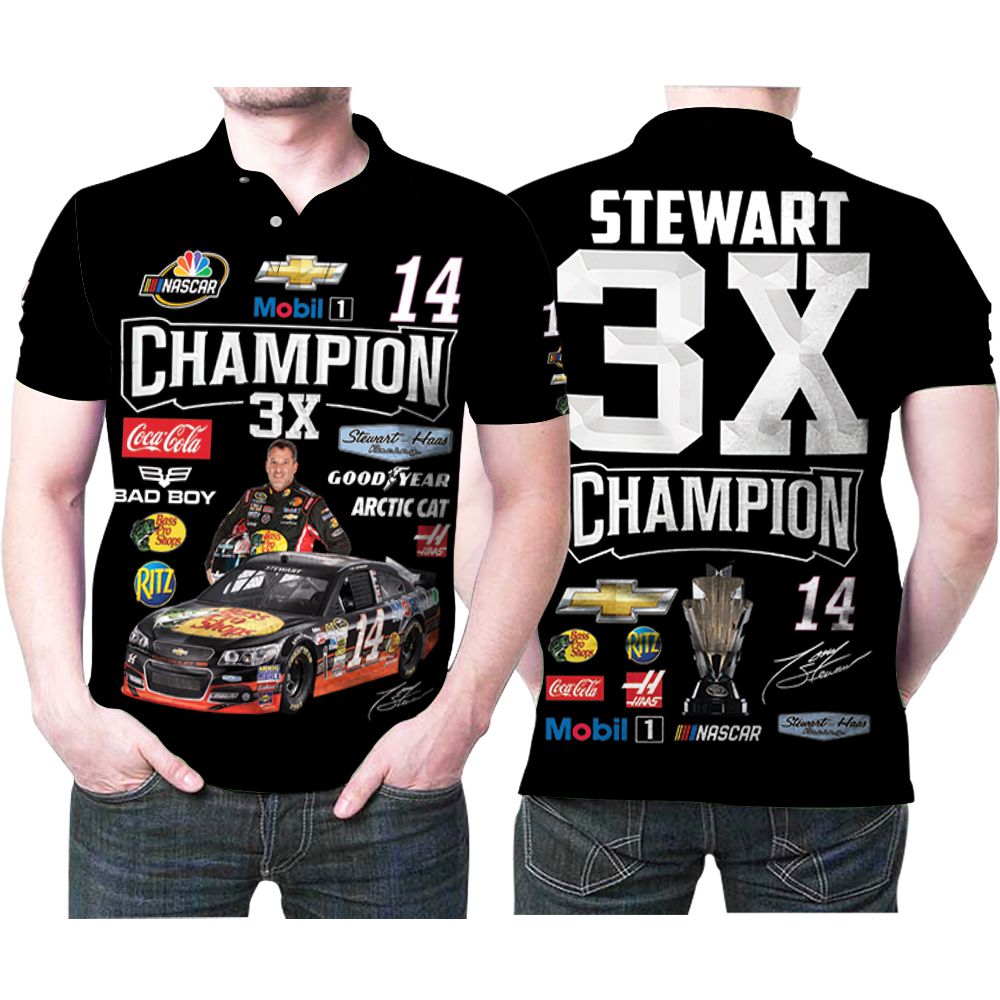 Tony Stawart Nascar Champion 3x Signatures 3D All Over Print Polo Shirt