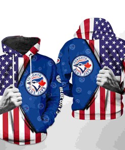 Toronto Blue Jays MLB US Flag 3D Hoodie Zipper Hoodie