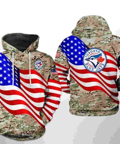 Toronto Blue Jays MLB US Flag Camo Veteran 3D Hoodie Zipper Hoodie