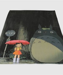 Totoro In The Rain Sherpa Fleece Blanket Gifts for Family, for Couple