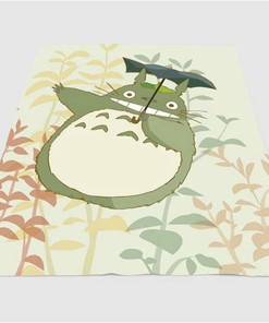 Totoro With Umbrella Sherpa Fleece Blanket Gifts for Family, for Couple