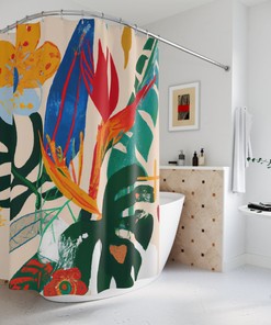 Transform Your Bathroom With Our Exotic Boho Floral Jungle Birds Of Paradise Shower Curtain