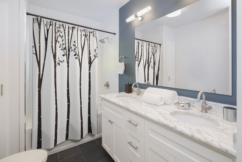 Tree Outline Shower Curtain Bathroom Curtain, Designer Bathroom Decor, Contemporary Modern Shower Curtain - Image 2