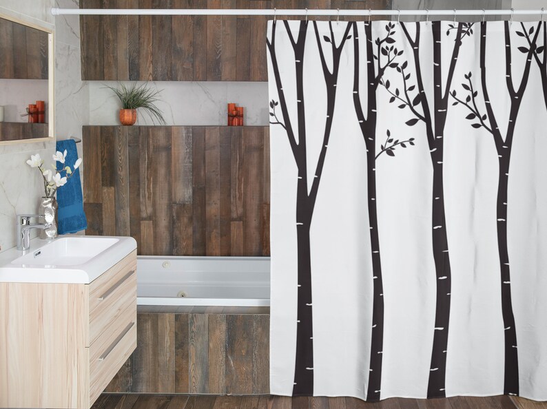 Tree Outline Shower Curtain Bathroom Curtain, Designer Bathroom Decor, Contemporary Modern Shower Curtain - Image 3