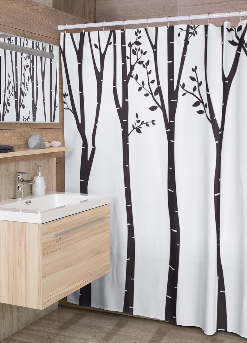 Tree Outline Shower Curtain Bathroom Curtain, Designer Bathroom Decor, Contemporary Modern Shower Curtain - Image 4