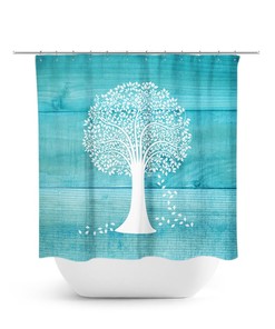 Tree Shower Curtain, Country Bathroom Decor, Teal Shower Curtain, Farmhouse Bathroom, Aqua And White Bath, Aqua Bath Curtain