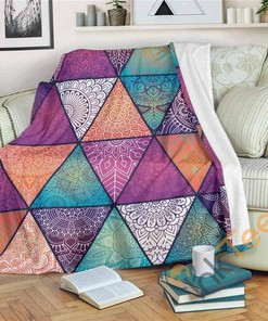 Triangle Bohemian Mandala Pattern Sherpa Fleece Blanket Gifts for Family, for Couple