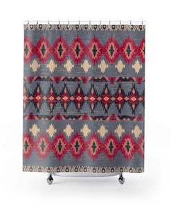 Tribal Ethnic Boho Shower Curtain Gray And Red Bathroom Decor
