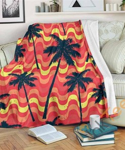 Trippy Palm Tree Pattern Sherpa Fleece Blanket Gifts for Family, for Couple