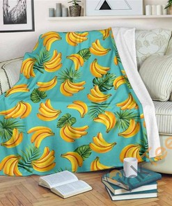 Tropical Banana Leaf Pattern Sherpa Fleece Blanket Gifts for Family, for Couple