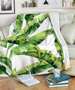 Tropical Banana Leaves Pattern Sherpa Fleece Blanket Gifts for Family, for Couple