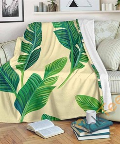 Tropical Banana Palm Leaf Pattern Sherpa Fleece Blanket Gifts for Family, for Couple