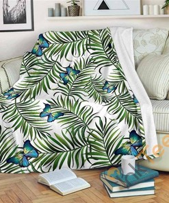 Tropical Butterfly Pattern Sherpa Fleece Blanket Gifts for Family, for Couple