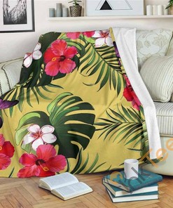 Tropical Exotic Hawaiian Pattern Sherpa Fleece Blanket Gifts for Family, for Couple