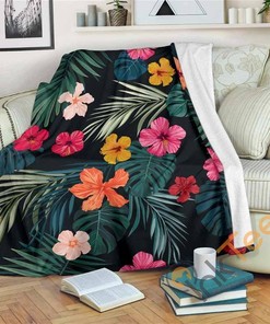Tropical Flowers Hawaii Pattern Sherpa Fleece Blanket Gifts for Family, for Couple